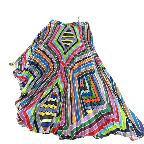 MILLY Irene Pleated Dress Asymmetrical Colorful Square Neck Side Zipper Size 2 - Picture 4 of 11